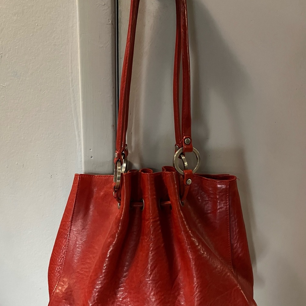 Holden Leather goods red hand or shoulder bag. Made in Ireland